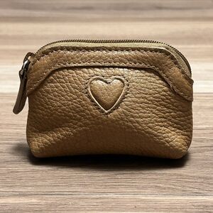 Brighton Leather Beige Heart Coin Zipper Purse Change Purse